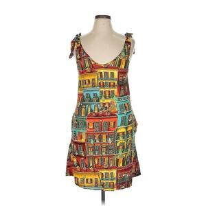 NWT Boyou Wear New Orleans Window Jazz Print Dress Pockets Yellow Orange XS